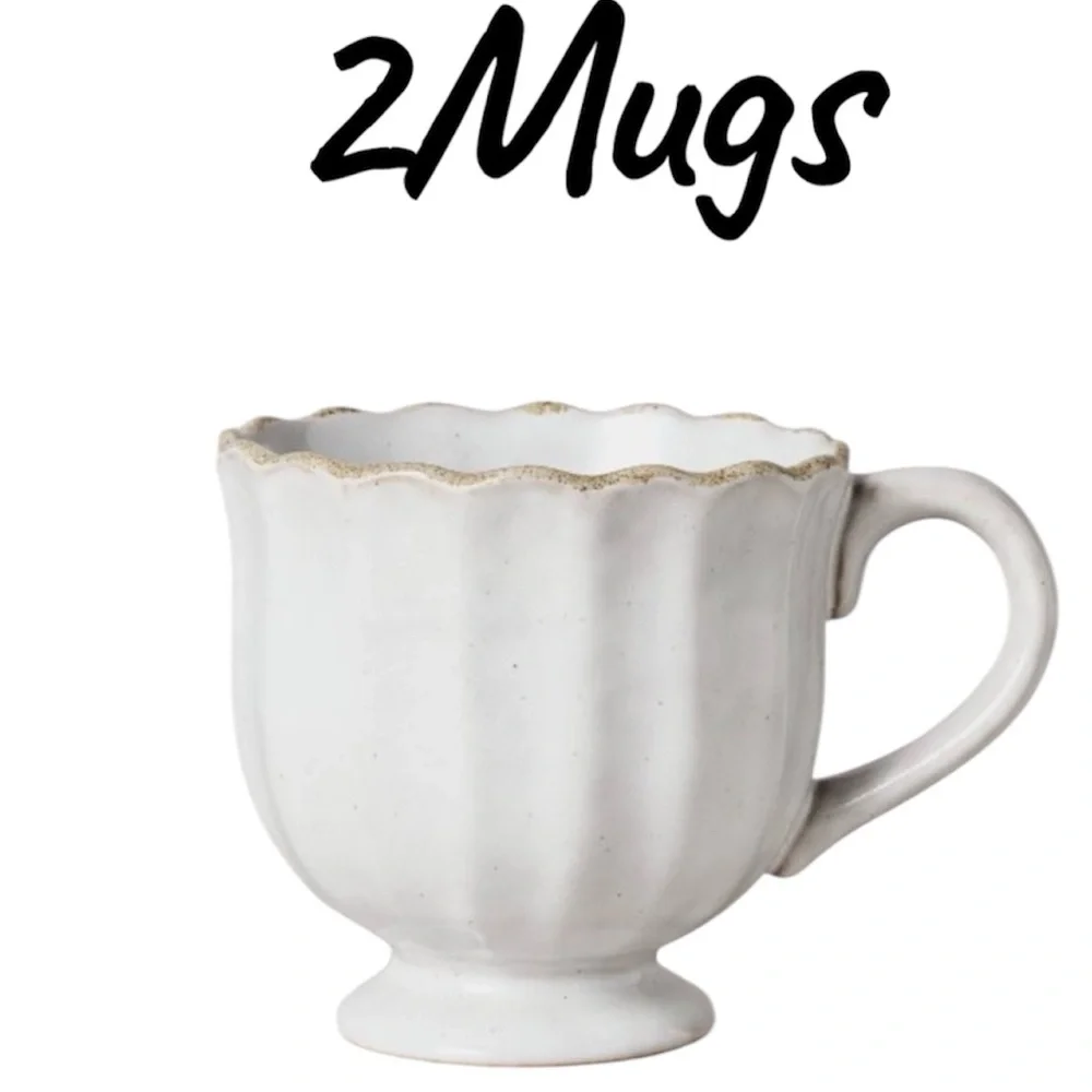 12oz Scalloped Edge Ceramic Mugs w Foot Sour Cream-Hearth & Hand Magnolia-2 Mugs